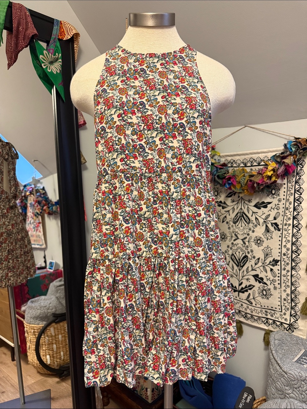 NATURAL LIFE Floral Mini Dress in White with Red and Green Accents - Picture 2 of 8